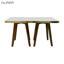 میز کافی شاپی مستطیل صفحه وکیوم پایه چوبی